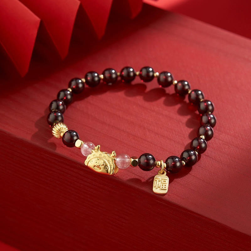 KarmaRipple's Year of the Dragon Dumpling Authentic Red Agate Garnet Hetian Jade Fu Character Fortune Success Bracelet p23