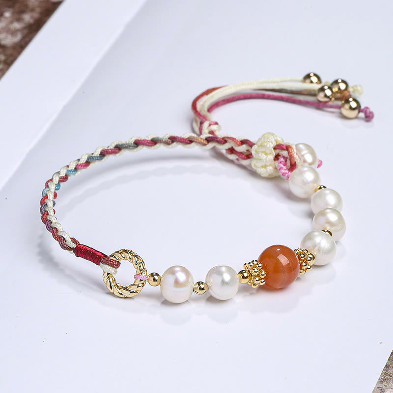 KarmaRipple's 14K Gold Plated Authentic Pearl Gemstone Shell Talisman Bead Bracelet p21