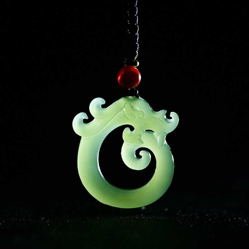 KarmaRipple's Ivory Jade Cyan Jade Dragon Protection Pendant String Necklace p6