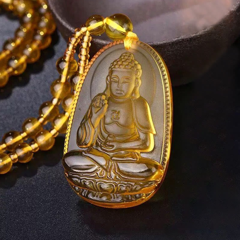KarmaRipple's Citrine Guardian Buddha Serenity Necklace Pendant ( p11