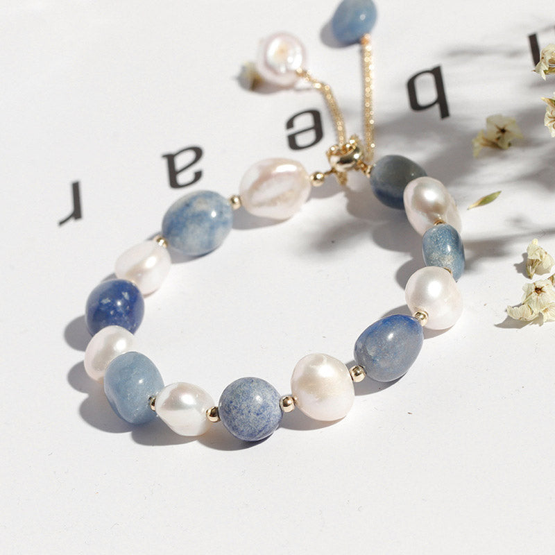 KarmaRipple's Authentic Blue Aventurine Gemstone Pearl Bead Balancing Bracelet p9