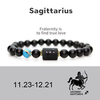 KarmaRipple's 12 Constellations of the Zodiac Black Onyx Adjustable Bracelet