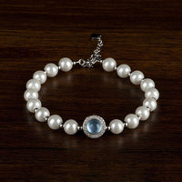 KarmaRipple's 925 Sterling Silver Pearl Blue Chalcedony Balancing Chain Bracelet Ring