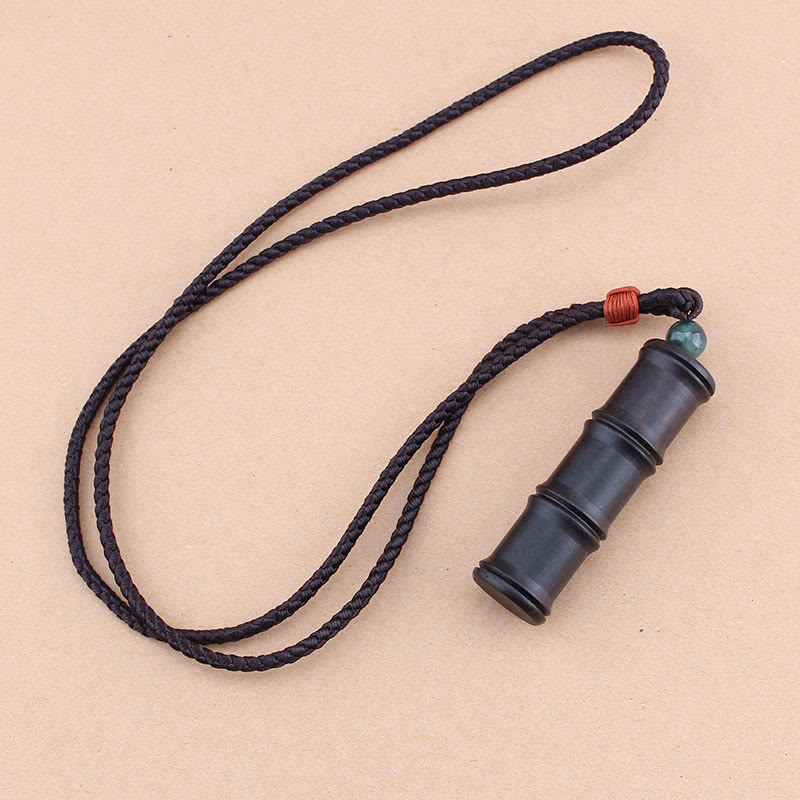 KarmaRipple's Ebony Wood Bamboo Pattern Ghau Prayer Box Peace Pendant Necklace p3