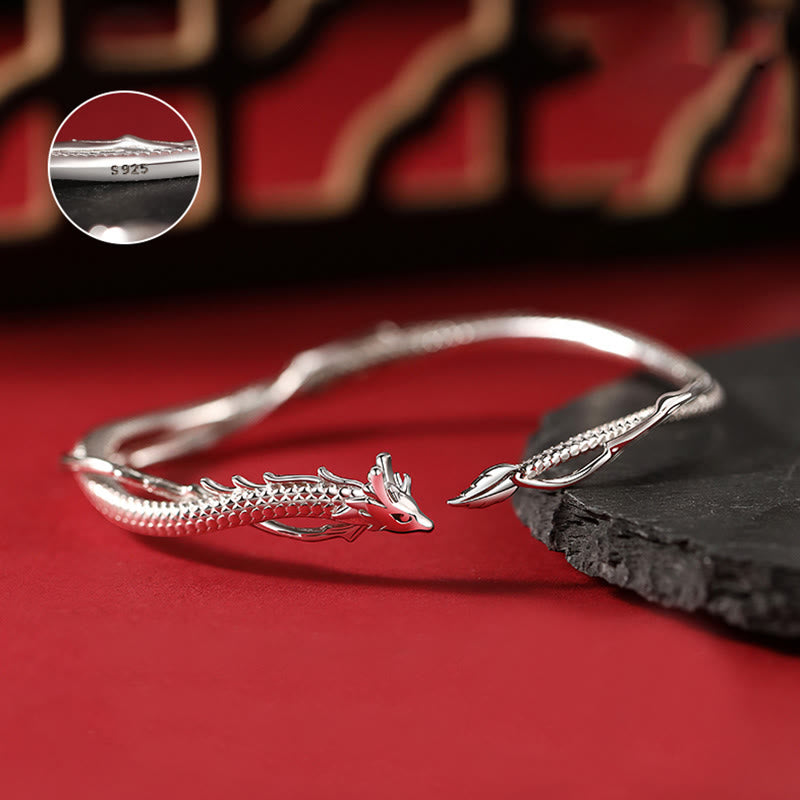 KarmaRipple's 925 Sterling Silver Year of the Dragon Design Fortune Metal Cuff Bracelet Bangle p3
