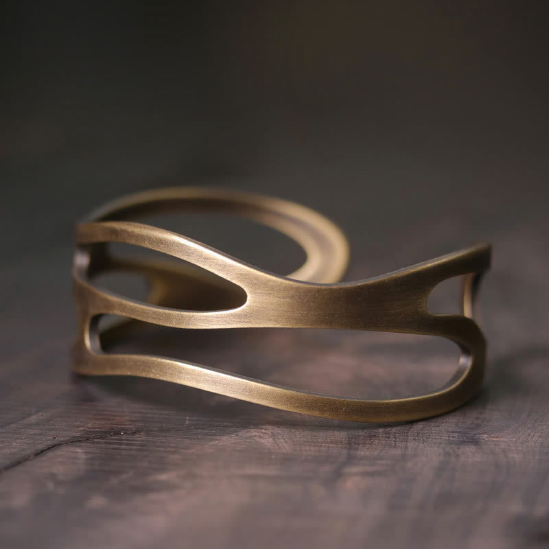 KarmaRipple's Vintage Curved Bronze Brass Wealth Adjustable Cuff Bracelet Bangle p2