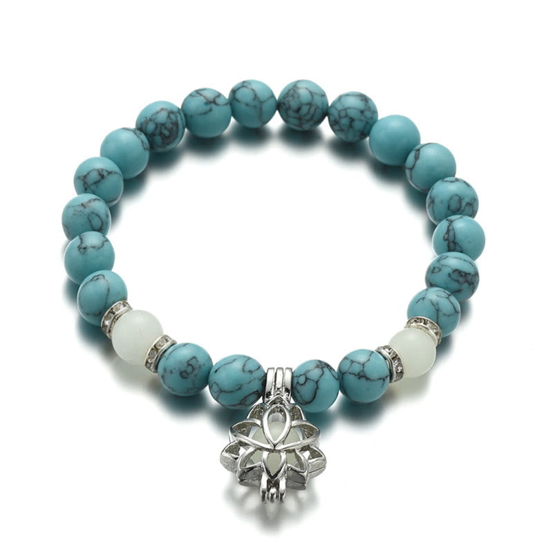 KarmaRipple's Tibetan Turquoise Glowstone Luminous Bead Lotus Protection Bracelet p27