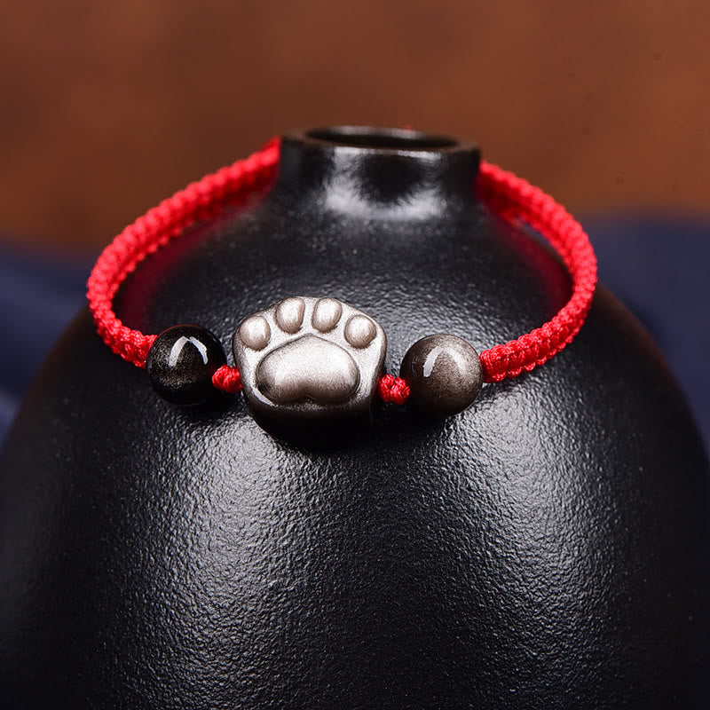 KarmaRipple's Authentic Silver Sheen Obsidian Gold Sheen Obsidian Cute Cat Paw Claw Protection Rope Bracelet p6