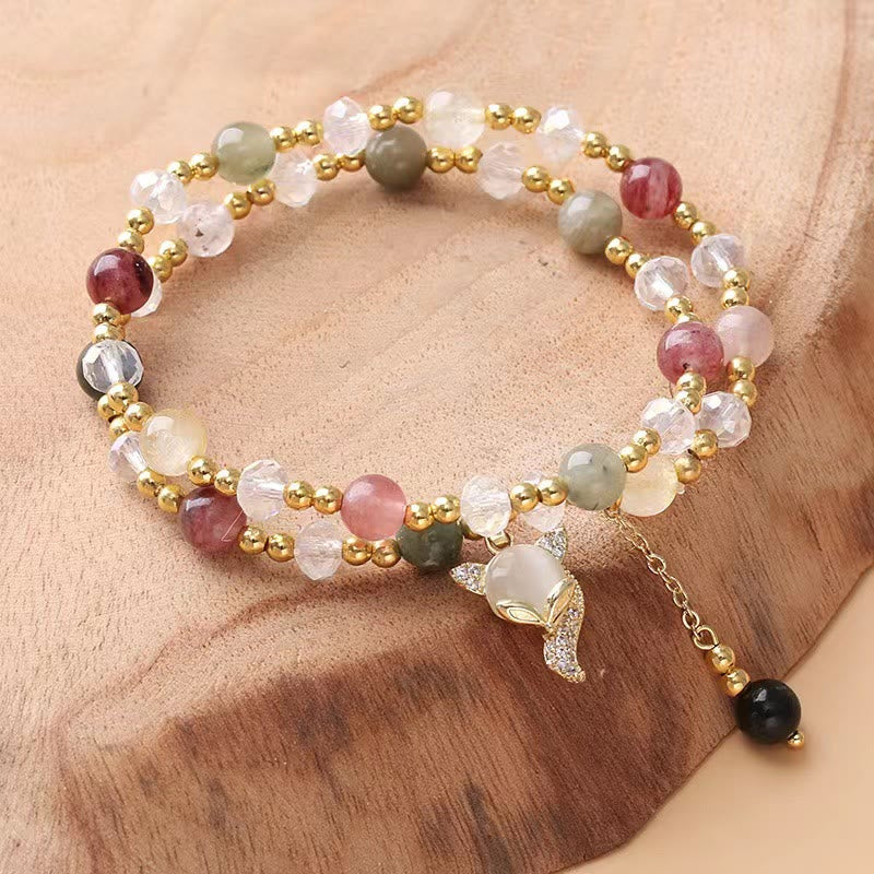 KarmaRipple's Multicolored Rutilated Quartz Fox Protection Double Wrap Bracelet p2