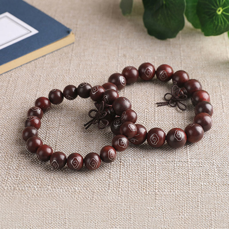 KarmaRipple's 925 Sterling Silver Inlaid Small Leaf Red Sandalwood Om Mani Padme Hum Character Auspicious Clouds Protection Bracelet p11