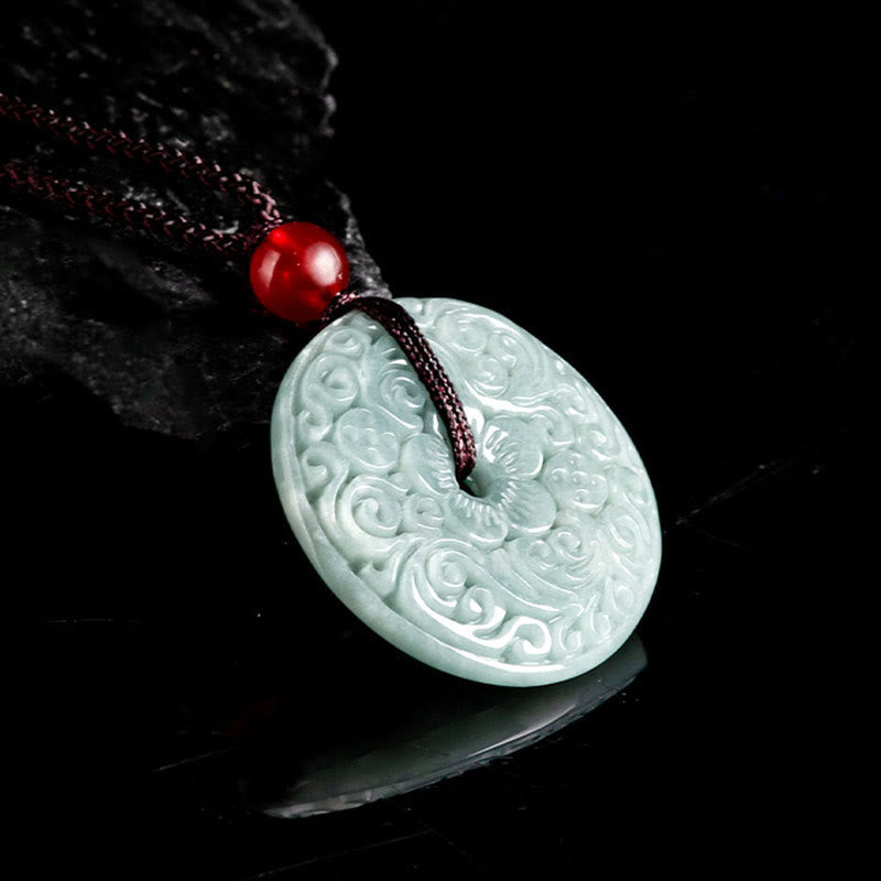 KarmaRipple's Green Jade Flower Carved Peace Buckle Abundance Pendant Necklace p4