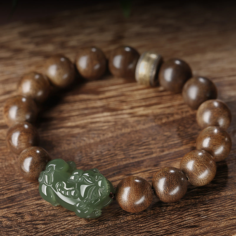 KarmaRipple's 925 Sterling Silver Brunei Agarwood PiXiu Jade Peace Strength Bracelet p2