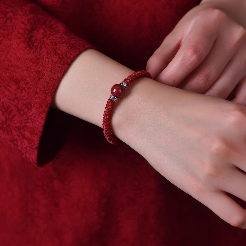 KarmaRipple's 925 Sterling Silver Authentic Cinnabar Bead Calm Handmade Woven String Bracelet p3