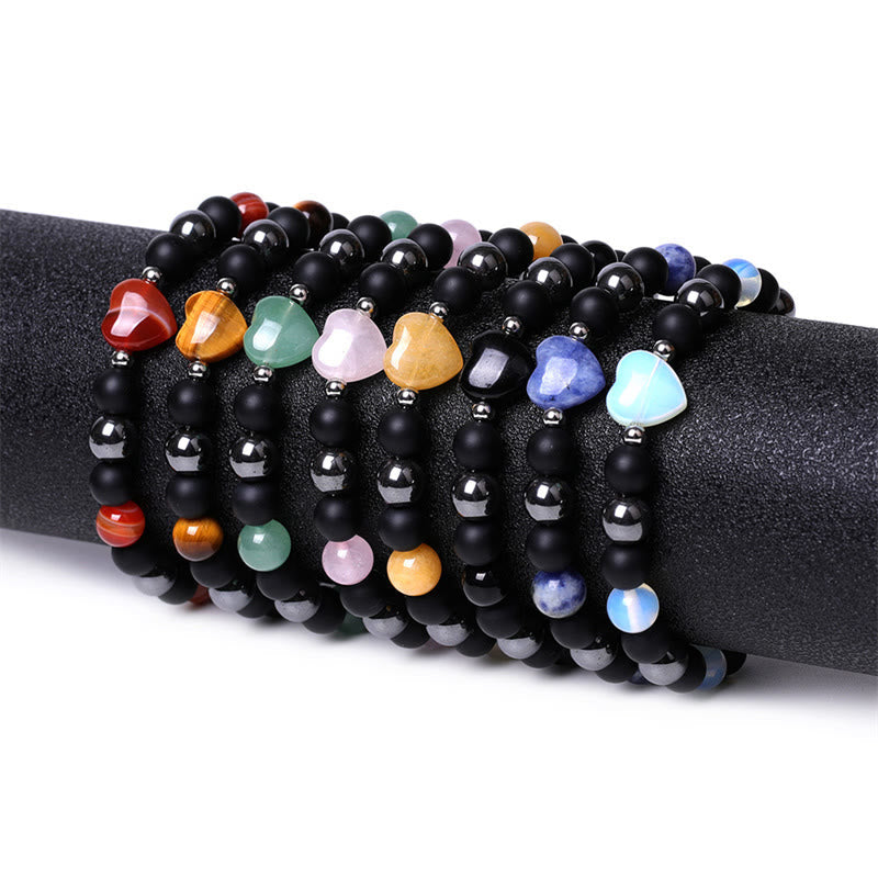 KarmaRipple's Black Onyx Tiger Eye Stone Gemstone Love Heart Protection Bracelet p10