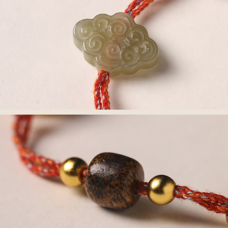 KarmaRipple's Handmade Auspicious Clouds Hetian Jade Fu Character Fortune Fortune Rope Bracelet p12