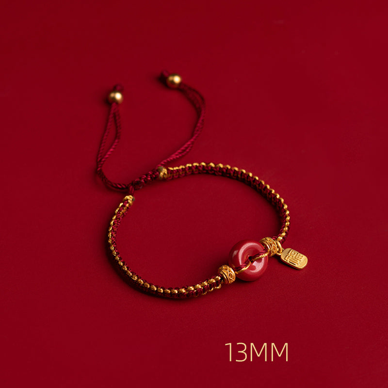 KarmaRipple's Authentic Cinnabar Peace Buckle Fu Character Talisman Blessing Woven Bracelet p11
