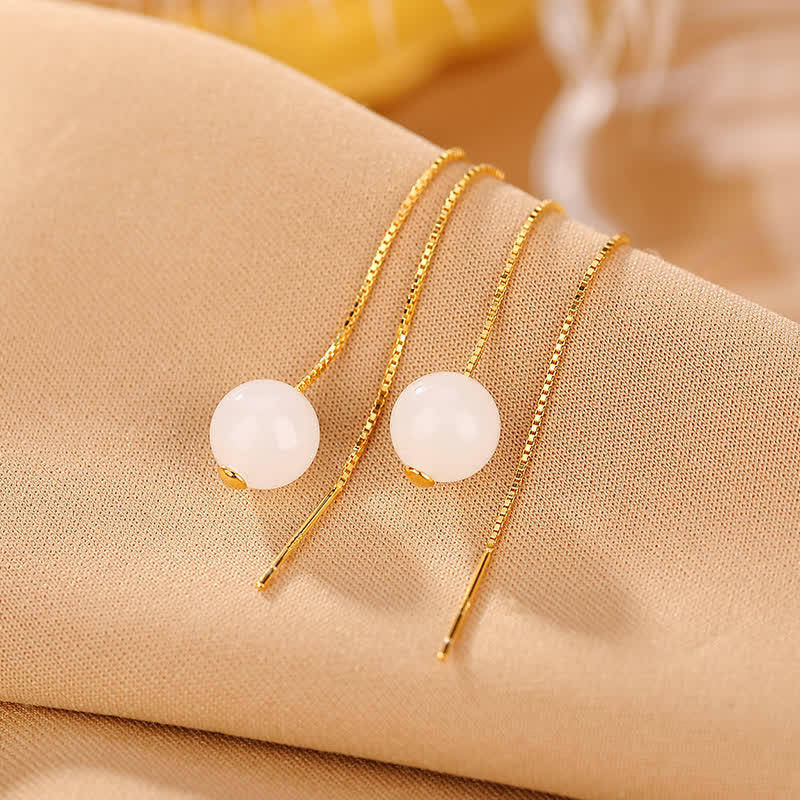 KarmaRipple's 925 Sterling Silver Ivory Jade Beaded Happiness Drop Earrings p4