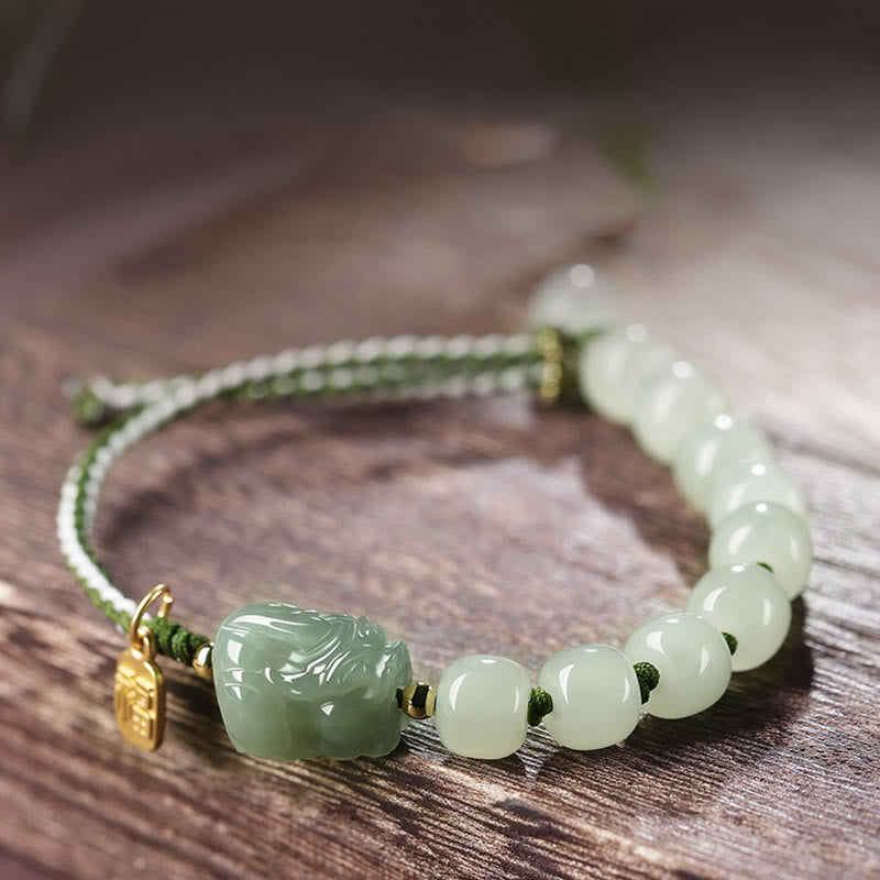 KarmaRipple's Authentic Hetian Jade PiXiu Fortune Fu Character String Bracelet p2