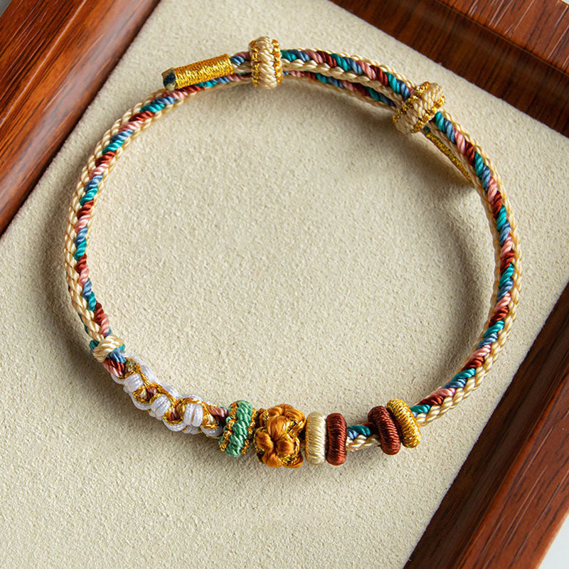 KarmaRipple's Handmade Dunhuang Color Peach Blossom Pattern Braid String Bracelet p5