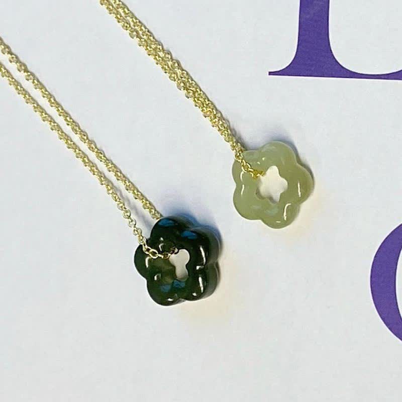 KarmaRipple's Dainty Hetian Jade Cyan Jade Fortune Floral Talisman Pendant Necklace p15