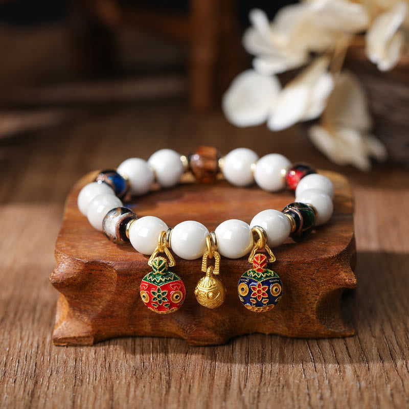 KarmaRipple's Gold Swallowing Beast Family Talisman Liuli Glass Colorful Porcelain Bead Fortune Bracelet p3