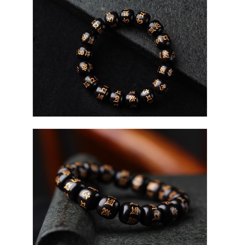KarmaRipple's Tibetan Ebony Wood Om Mani Padme Hum Engraved Peace Bracelet p5