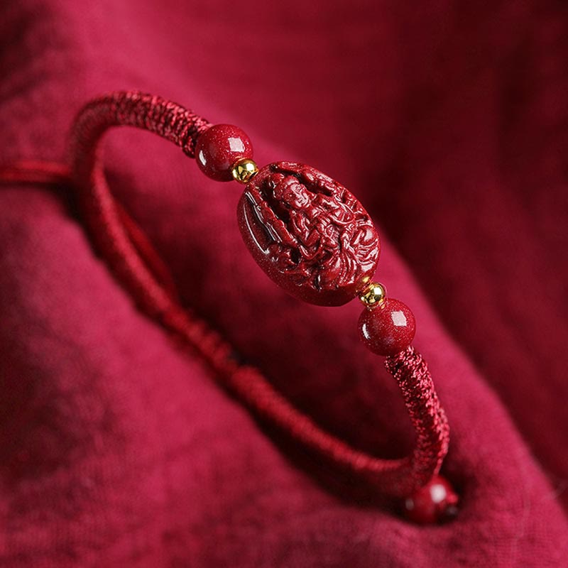 KarmaRipple's Chinese Zodiac Natal Buddha Cinnabar Keep Away Evil Spirits Rope Bracelet ( p9