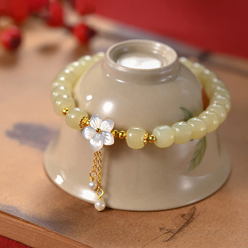 KarmaRipple's 925 Sterling Silver Authentic Hetian Jade Fortune Flower Bracelet p1