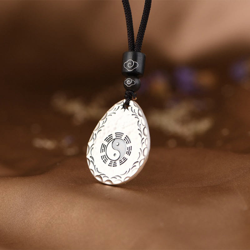 KarmaRipple's Vintage 999 Sterling Silver Yin Yang Bagua Water Drop Design Balance Balance Pendant Necklace p4
