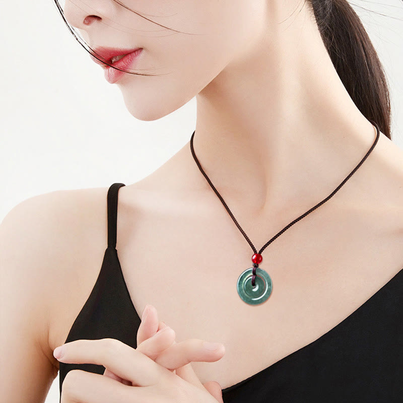 KarmaRipple's Green Jade Double Peace Buckle Abundance Pendant Necklace p10