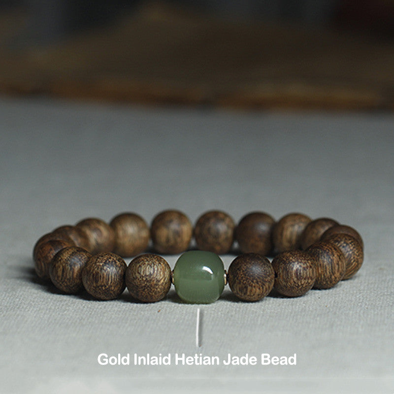 KarmaRipple's Vietnam Huang Qinan Agarwood Hetian Jade Peace Strength Bracelet p14