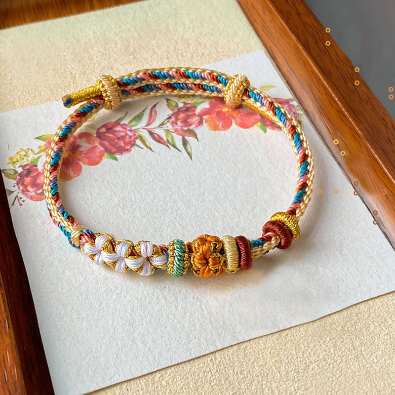 KarmaRipple's Handmade Dunhuang Color Peach Blossom Pattern Braid String Bracelet p2
