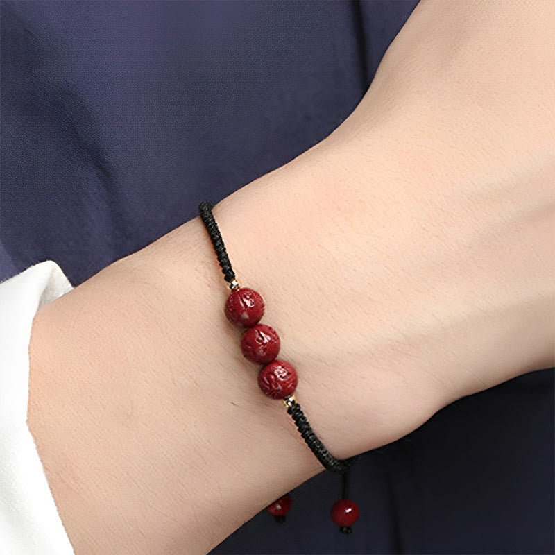 KarmaRipple's Handmade Cinnabar Om Mani Padme Hum Engraved Beadwork Blessing Woven Bracelet p9