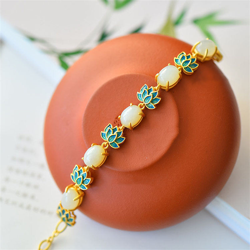 KarmaRipple's Ivory Jade Cyan Jade Lotus Protection Bracelet p6