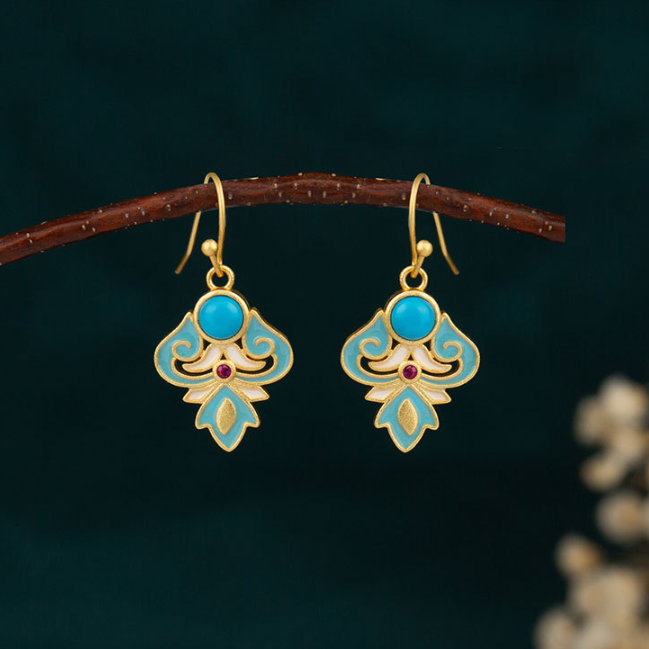 KarmaRipple's Bronze Enamel Turquoise Positive Drop Earrings p1