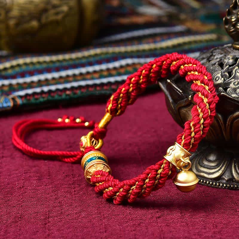 KarmaRipple's Tibetan Handmade Fortune Protection Thangka Prayer Wheel Bell Talisman Braid String Bracelet p2