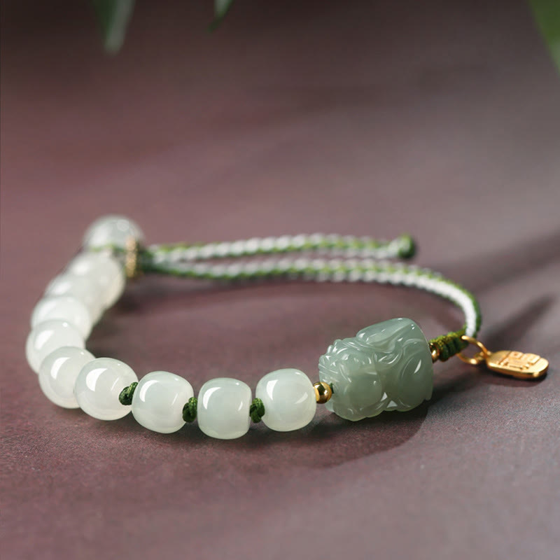 KarmaRipple's Authentic Hetian Jade PiXiu Fortune Fu Character String Bracelet p5