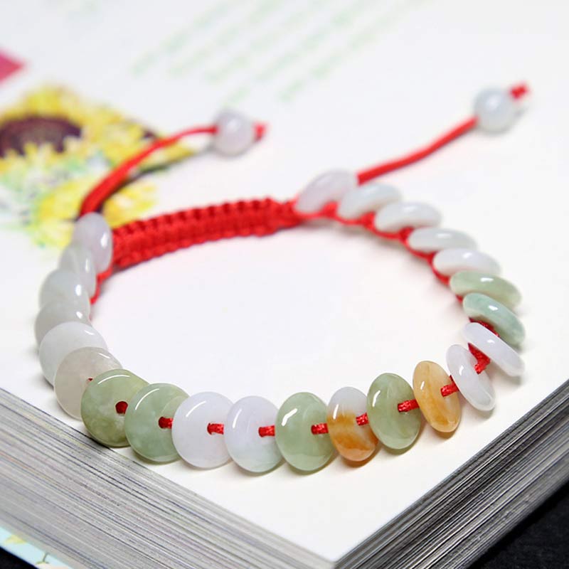 KarmaRipple's Round Jade Fortunate Red String Weave Bracelet p2