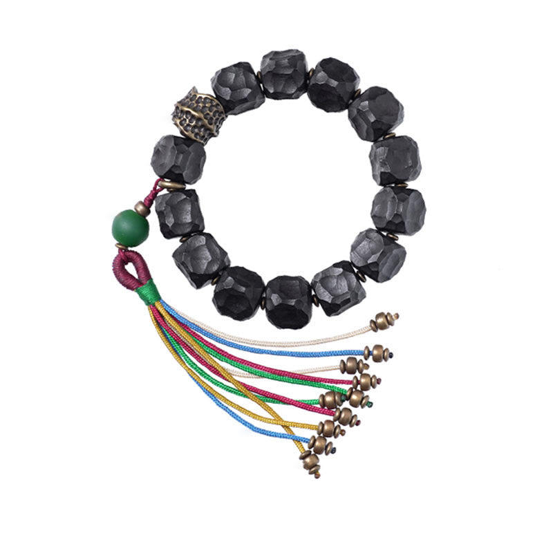 KarmaRipple's Tibet Ebony Wood Bronze Peace Tassel Wrist Mala Bracelet p14
