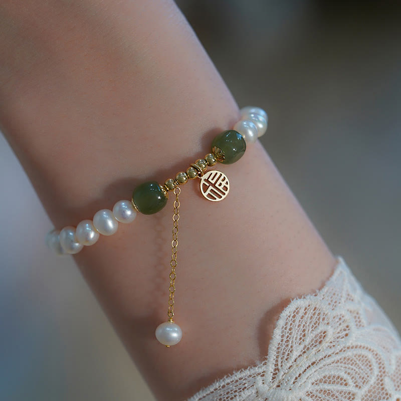 KarmaRipple's Authentic Pearl Hetian Jade Happiness Wisdom Bead Bracelet p10
