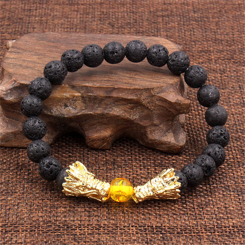 KarmaRipple's Ivory Turquoise Lava Rock Dragon Blessing Beaded Bracelet p23