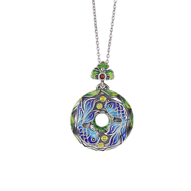 KarmaRipple's 990 Sterling Silver Koi Fish Bronze Coin Peace Buckle Fortune Wealth 925 Sterling Silver Pendant Necklace p5