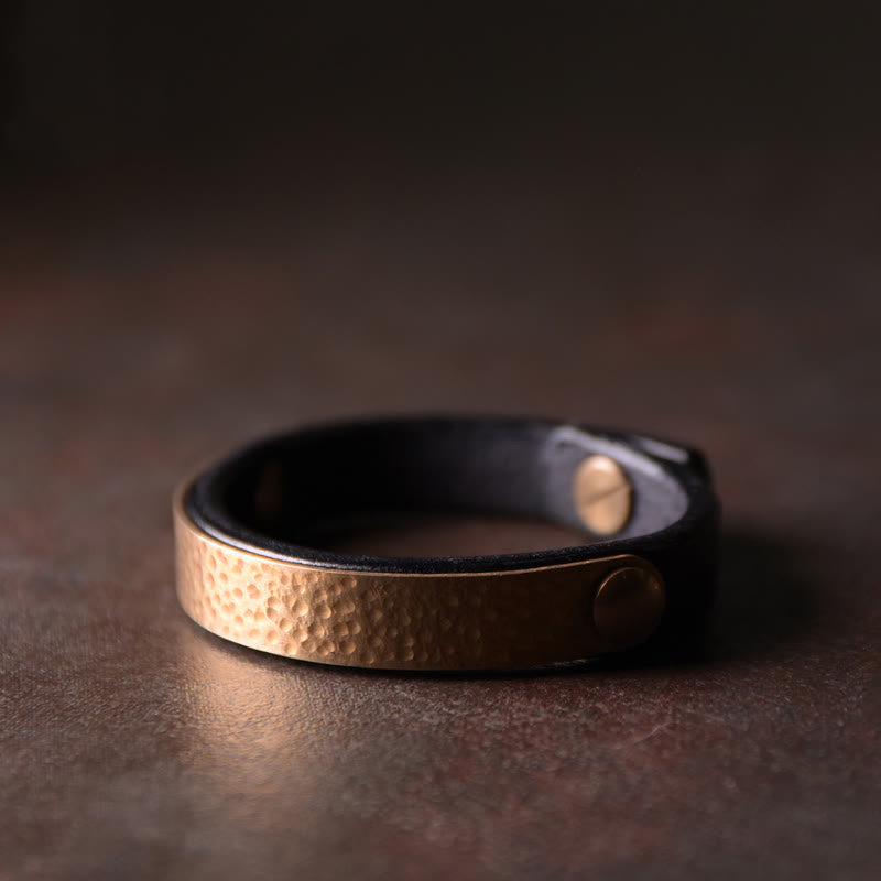 KarmaRipple's Vintage Handmade Texture Bronze Brass Leather Wealth Bracelet Bangle p28