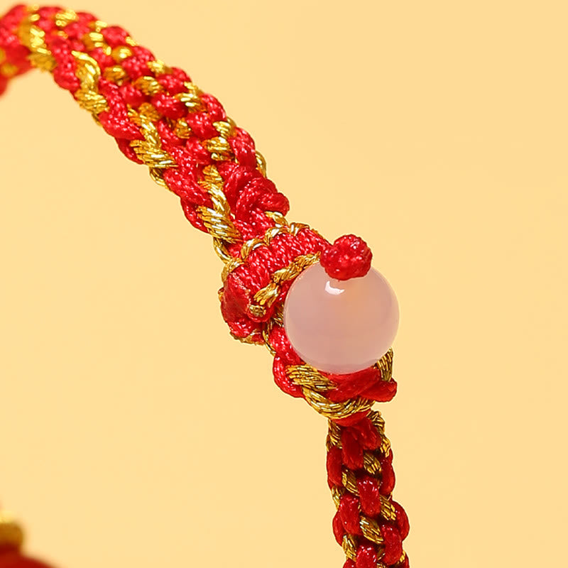 KarmaRipple's Handmade Red Agate Amethyst Golden Rutilated Quartz Pink Gemstone Bead Calm Woven Bracelet p11