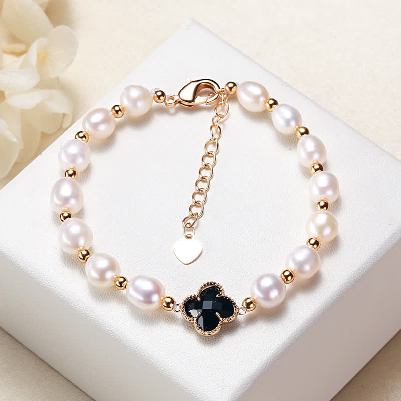 KarmaRipple's Pearl Four Leaf Clover Wealth Chain Bracelet p4