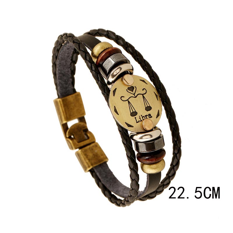 KarmaRipple's 12 Constellations of the Zodiac Hematite Leather Talisman Bracelet ( p5