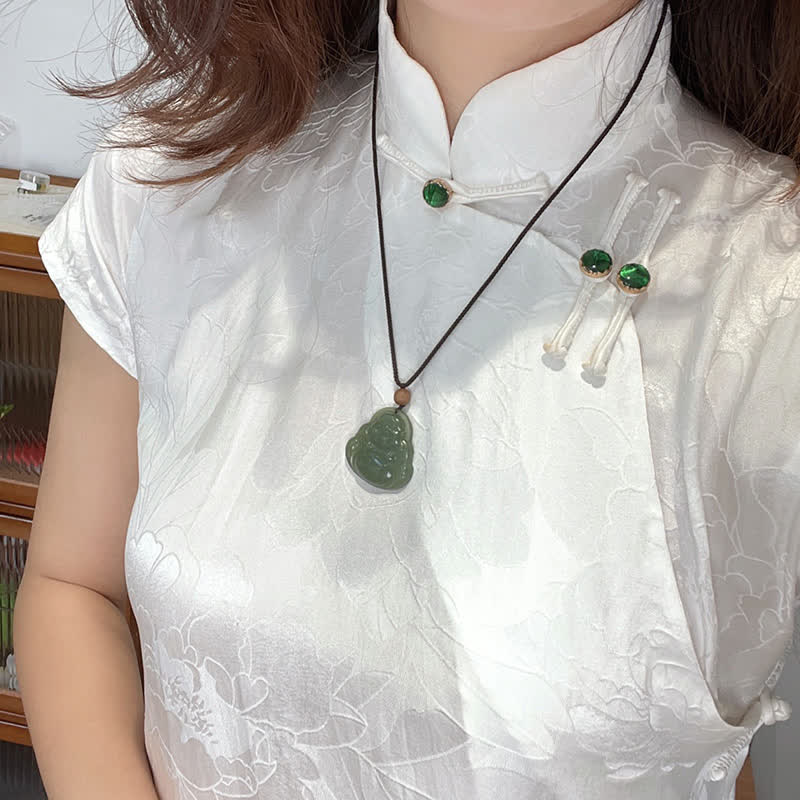 KarmaRipple's Laughing Buddha Hetian Jade Balancing Calm Pendant String Necklace p4