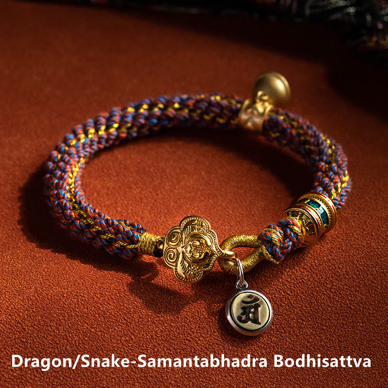 KarmaRipple's 925 Sterling Silver Chinese Zodiac Natal Buddha Om Mani Padme Hum Fortune Bell Woven String Bracelet p37