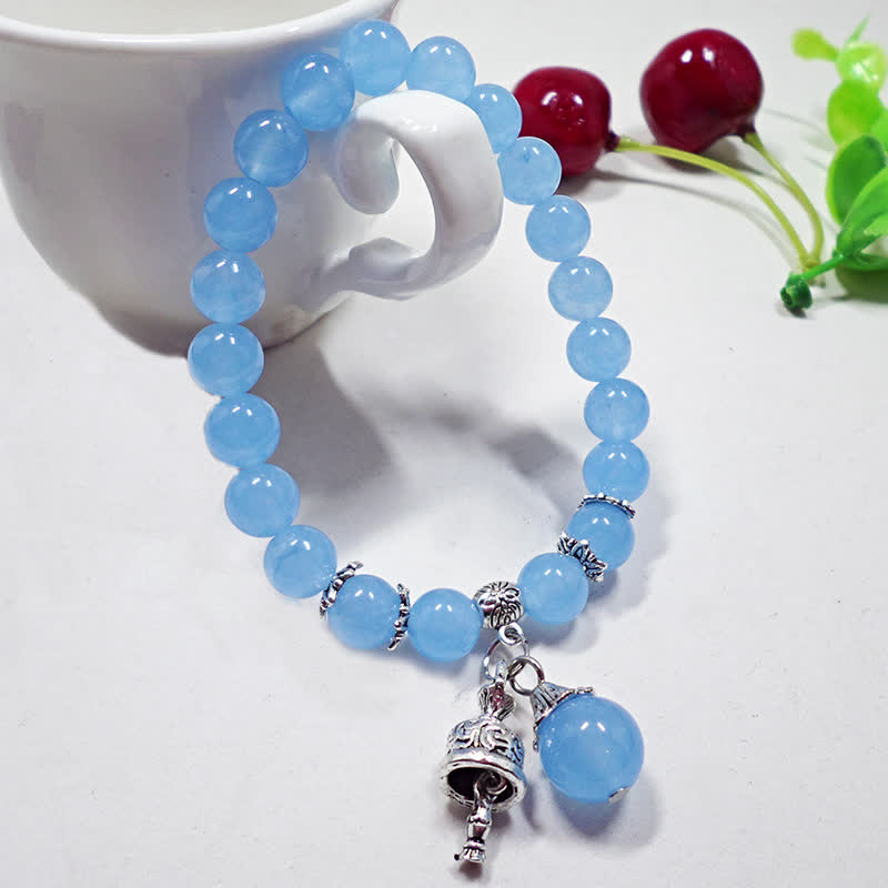 KarmaRipple's Vintage Gemstone Chalcedony Stone Energy Beaded Bell Talisman Bracelet p20