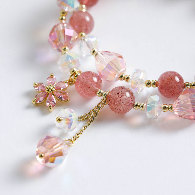 KarmaRipple's Strawberry Quartz Zircon Flower Balancing Double Wrap Bracelet p2
